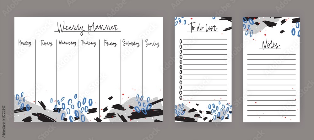 Aufkleber weekly planner with weekdays, sheet for notes and to do list templates decorated with abstract blue 