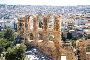 Odeon of Herodes Atticus Theatre at Acropolis historical ruins in Athens, Greece