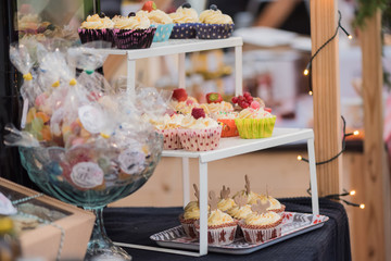 Different sweet cupcakes and muffins for holidays
