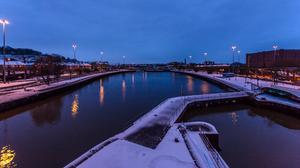 Cumberland Basin covered in snow A, Bristol England March 2018 - 197014661