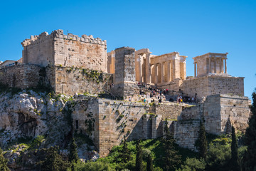 Fototapeta na wymiar view of Parthenon from the opposite mountain, the entrance to the parthenon