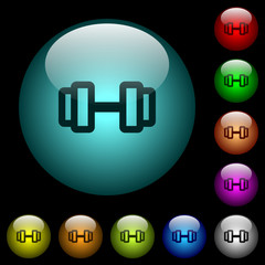 Barbell icons in color illuminated glass buttons