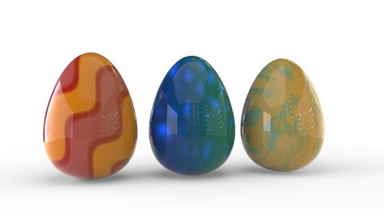 Painted eggs on a white background, 3d rendering