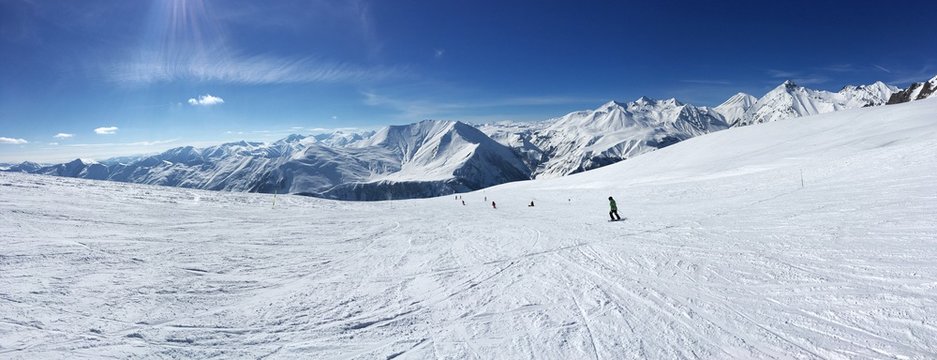 Amazing view on Georgian mountains in Gudauri ski resort. 