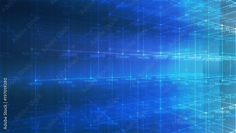 Poster block chain network and programming concept on technology background. blockchain , cryptocurrencies 