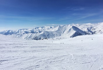 Fototapeta na wymiar Amazing view on Georgian mountains in Gudauri ski resort. 