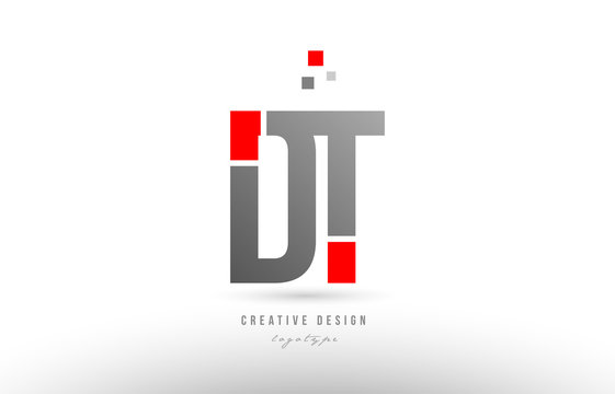 red grey alphabet letter dt d t logo combination icon design