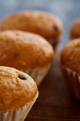 Top view close-up picture of tasty cookies on the cutting board, shallow depth of field, selective focus