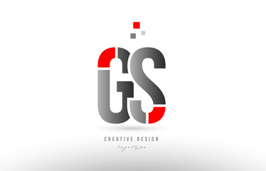 red grey alphabet letter gs g s logo combination icon design