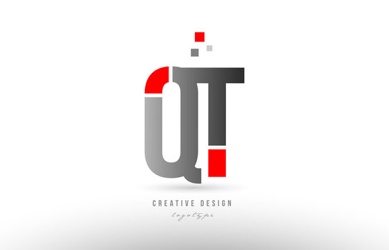 red grey alphabet letter qt q t logo combination icon design