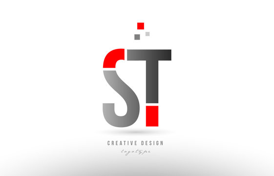 red grey alphabet letter st s t logo combination icon design