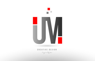 red grey alphabet letter um u m logo combination icon design - obrazy, fototapety, plakaty