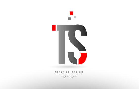 red grey alphabet letter ts t s logo combination icon design