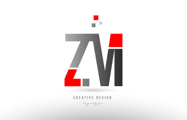 red grey alphabet letter zm z m logo combination icon design