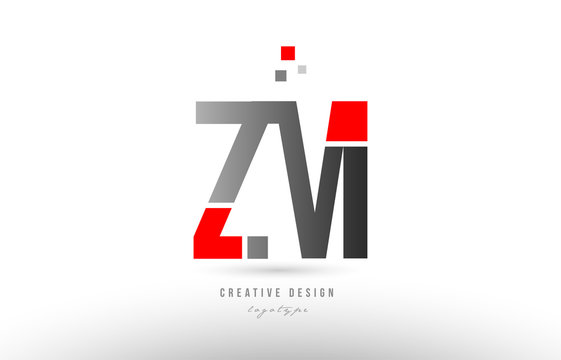 Red Grey Alphabet Letter Zm Z M Logo Combination Icon Design