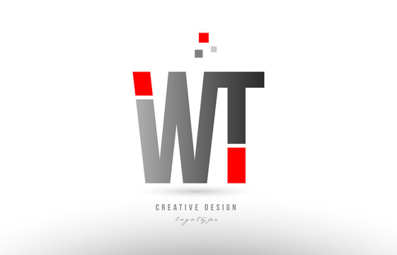 red grey alphabet letter wt w t logo combination icon design