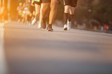 Marathon running race, Run up the mountain road. with copy space.