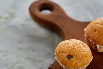 Top view close-up picture of tasty cookies on the cutting board, shallow depth of field, selective focus