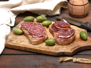 sandwiches with salami sausage and hamon