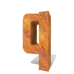Conceptual old rusted metal font or type, iron or steel industry piece isolated white background. Educative rusty material, aged vintage surface, worn damaged object as 3D illustration rough surface