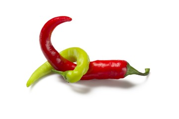 Hot red and green chili peppers