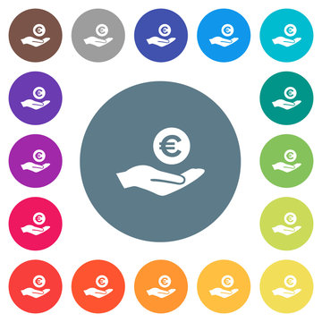 Euro earnings flat white icons on round color backgrounds