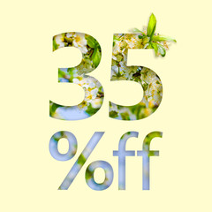 35% off discount. The concept of spring sale, stylish poster, banner, promotion, ads.