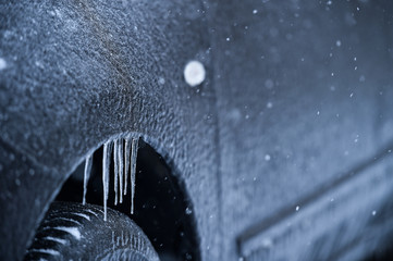 Vehicle covered in ice during freezing rain