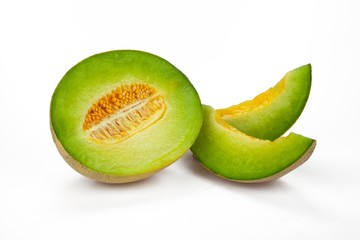Half and Slices of Canteloupe Melon