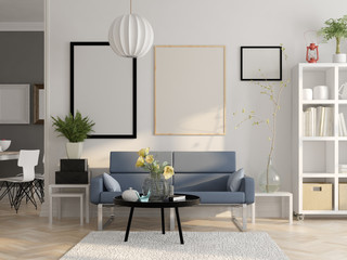 Scandinavian style interior design 3D rendering