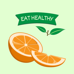 Eat healthy. Fruits. Orange. One page of set. Vector illustration