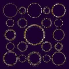 Vector set of round decorative frameworks, banners. Golden geometric frame