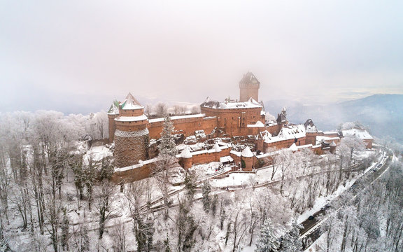 Winter View Of The Chateau Du Haut-Koenigsbourg In The Vosges Mountains. Alsace, France