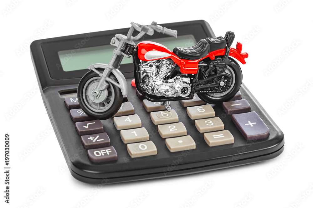 Sticker calculator and toy motorbike