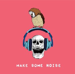 Owl sitting on the skull. Can be used for printing on T-shirts, flyers, etc. Vector illustration