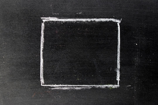 White chalk hand drawing in blank square shape on blackboard background