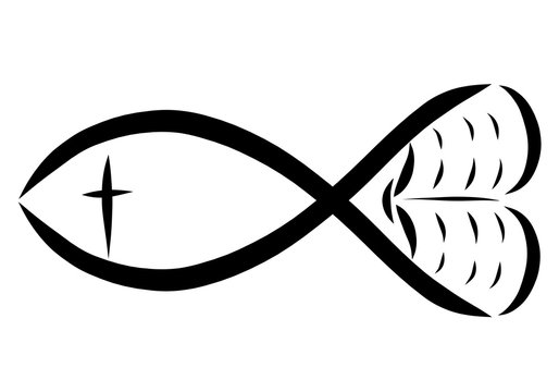 Fish, bible, cross and heart, Christian symbols