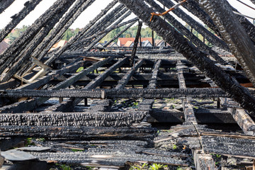 Burnt gable of a building after the fire