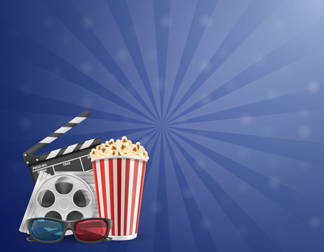 cinema concept popcorn film tickets and 3d glasses for viewing vector illustration