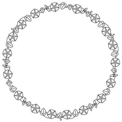 朝顔のフレーム　白黒　丸