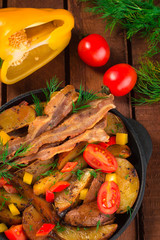 Delicious sandwich ingredients fall in the air on an isolated gray background