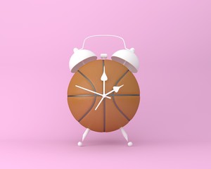 Creative idea layout Basketball alarm clock on pastel pink background. minimal idea sport concept. Idea creative to produce work within an advertising marketing communications or artwork design.