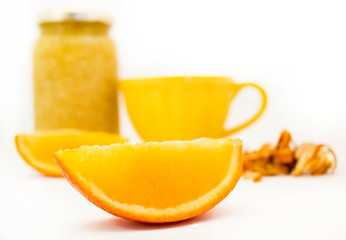 Lemon jam with a cup of tea
