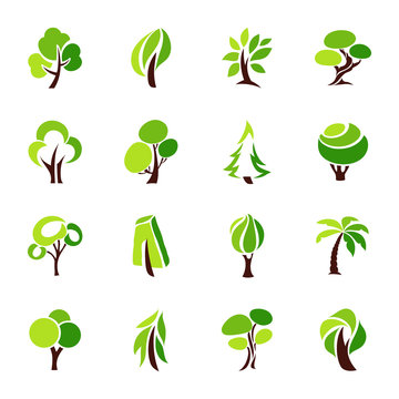 Trees. Collection of design elements. Vector logo mark templates set of icons