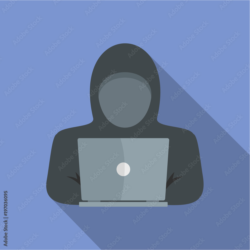 Poster computer thief icon. flat illustration of computer thief vector icon for web
