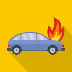 Burning car icon. Flat illustration of burning car vector icon for web