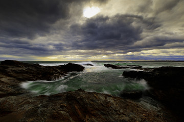 View of the rocky ocean shore