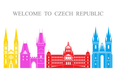Czech Republic set. Isolated Czech Republic architecture on white background