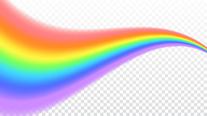 Rainbow icon. Shape wave realistic isolated on white transparent background. Colorful light and bright design element. Symbol of rain, sky, clear, nature. Graphic object. Vector illustration