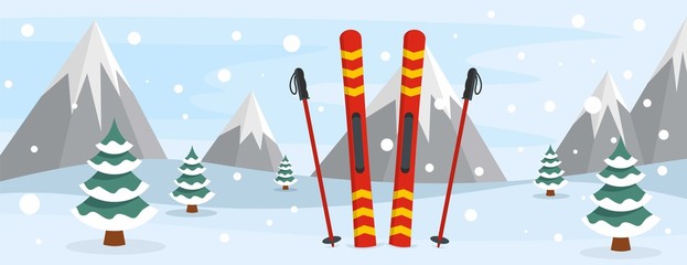 Skiing banner. Flat illustration of skiing vector banner for web